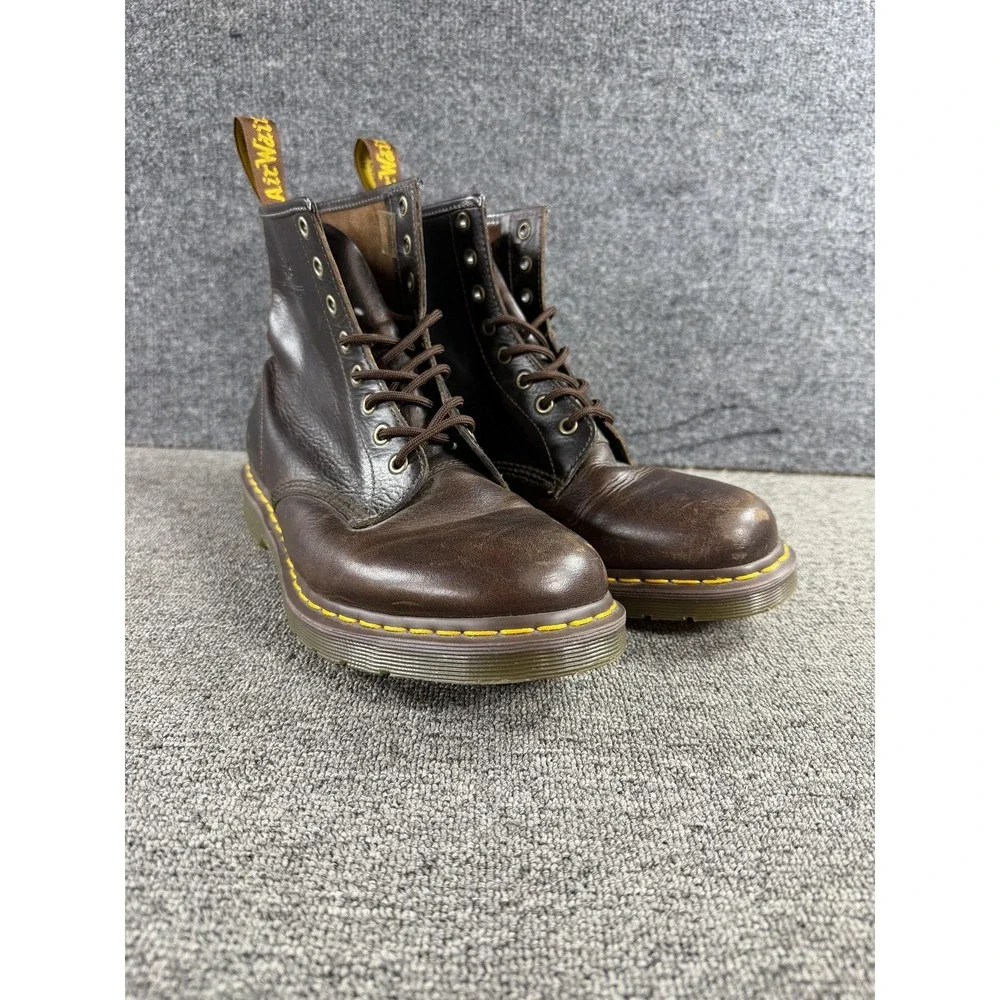 Dr Martens Boots Mens Size 10 Brown Leather Lace Up Combat Work Slip Resistant